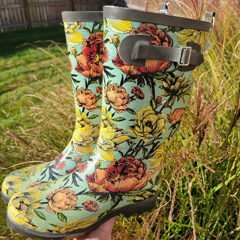 Target Threshold NWT Floral Women's Rain Garden Boots Sz 8 ~ Pretty! - Picture 3 of 16